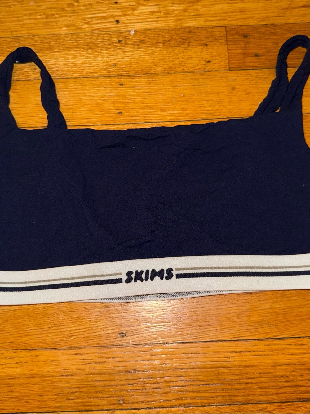 SKIMS Navy Scoop Bikini Top with Branded Elastic